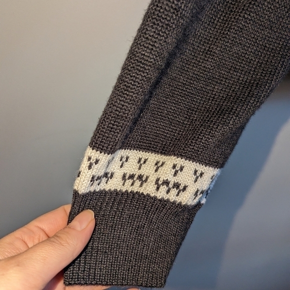 FRANK & OAK Grey & Cream Fair Isles Wool Chunky Knit Cardigan Size Medium - Picture 4 of 12